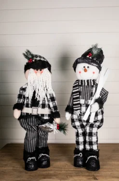 Hot Decorator's Warehouse 32” Black And White Buffalo Check Santa And Snowman Plush Figurine