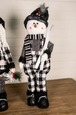 Hot Decorator's Warehouse 32” Black And White Buffalo Check Santa And Snowman Plush Figurine