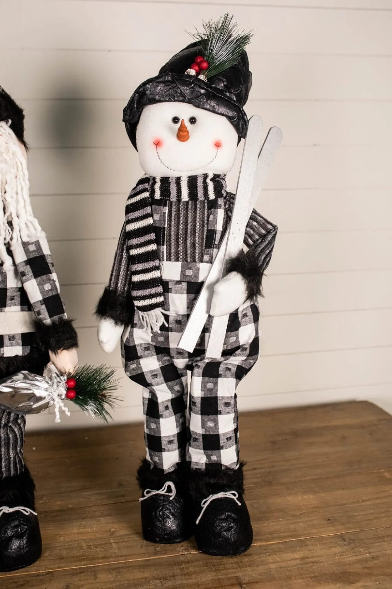 Hot Decorator's Warehouse 32” Black And White Buffalo Check Santa And Snowman Plush Figurine