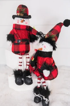 Decorator's Warehouse 15” Buffalo Check Plush Snowman Shelf Sitter With Dangle Legs