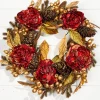Clearance Decorator's Warehouse 24" Burgundy & Gold Peony Laurel Berry Wreath