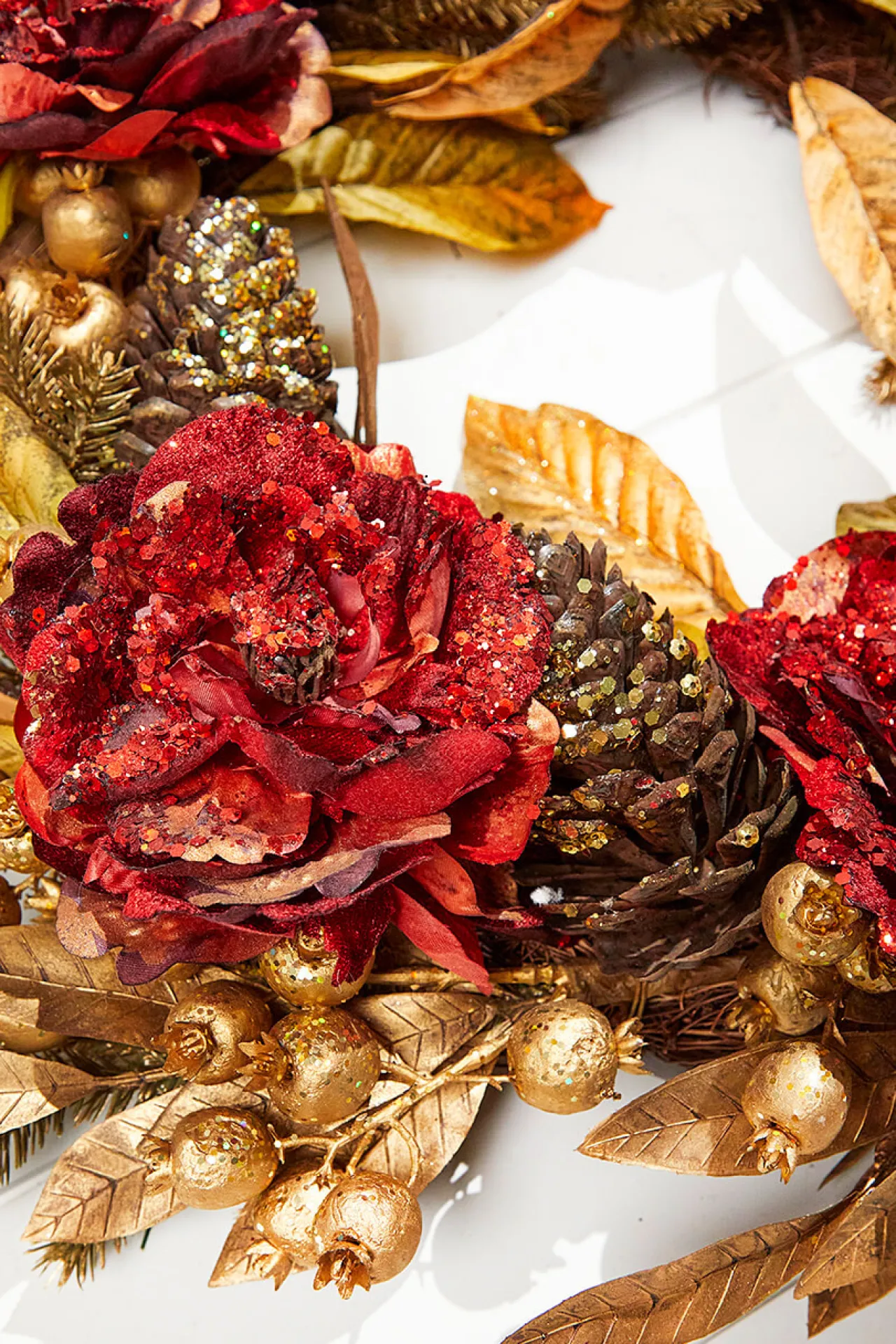 Clearance Decorator's Warehouse 24" Burgundy & Gold Peony Laurel Berry Wreath