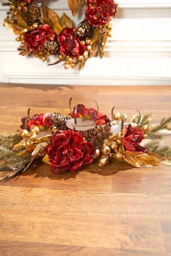 Sale Decorator's Warehouse 24" Burgundy/Gold Three Peony Laurel
