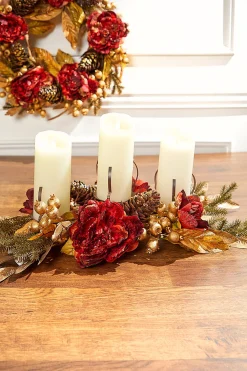 Sale Decorator's Warehouse 24" Burgundy/Gold Three Peony Laurel