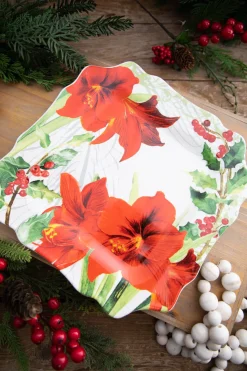 New Decorator's Warehouse 12” Ceramic Christmas Botanical Dinner Plates - Set Of 4