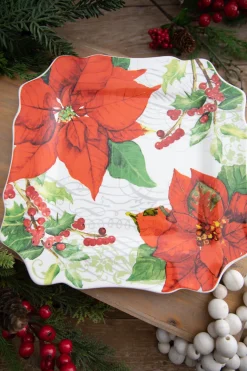 New Decorator's Warehouse 12” Ceramic Christmas Botanical Dinner Plates - Set Of 4