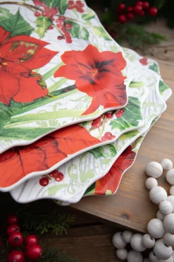 New Decorator's Warehouse 12” Ceramic Christmas Botanical Dinner Plates - Set Of 4