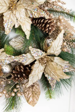Sale Decorator's Warehouse 18” Christmas Poinsettia & Pine Wreath