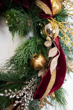 Hot Decorator's Warehouse 30” Cordless Prelit Crimson & Gold Holiday Wreath