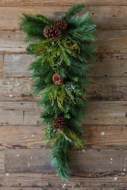 Best Decorator's Warehouse 32" Deep Woods Mix Greens With Pinecones Teardrop
