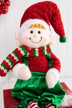 New Decorator's Warehouse 32” Fabric Sitting Christmas Candy Elf