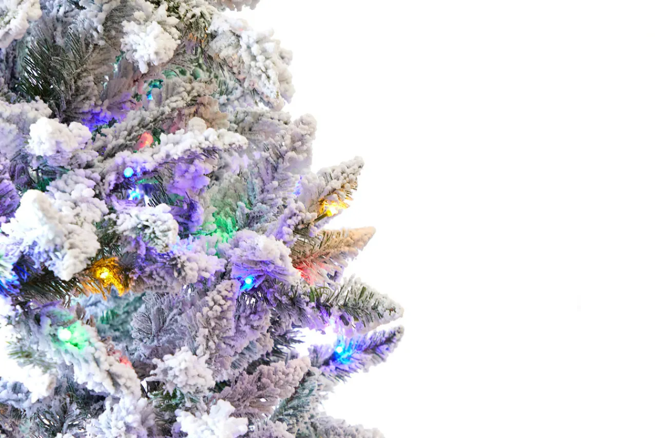 Sale Decorator's Warehouse 9' Flocked Aleutian Artificial Christmas Tree With 950 Color-Changing Lights