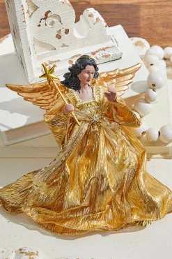 Discount Decorator's Warehouse 9" Gold Fabric Flying Black Angel Ornament