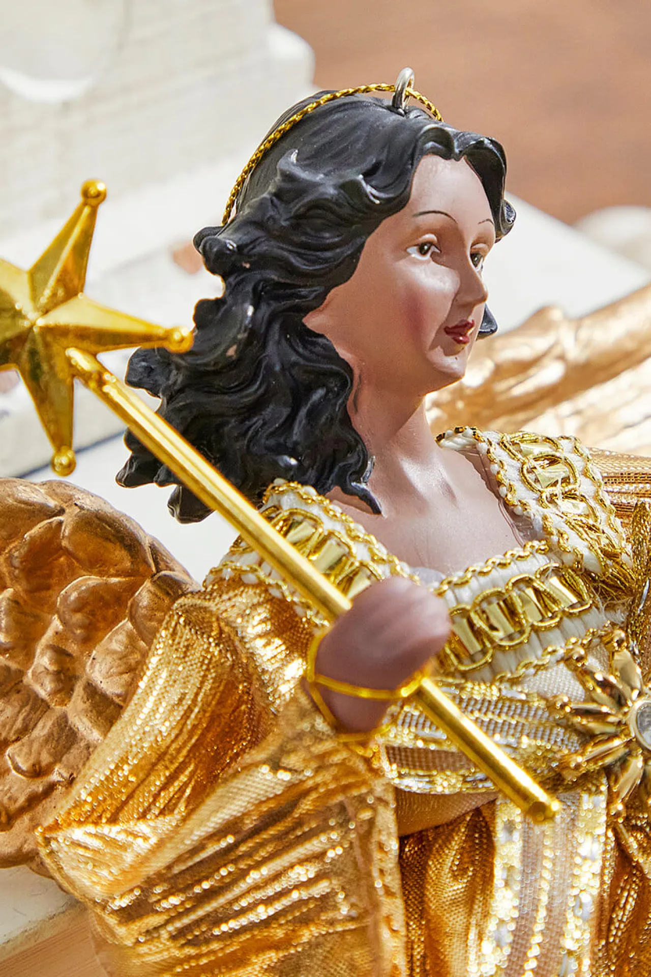 Discount Decorator's Warehouse 9" Gold Fabric Flying Black Angel Ornament