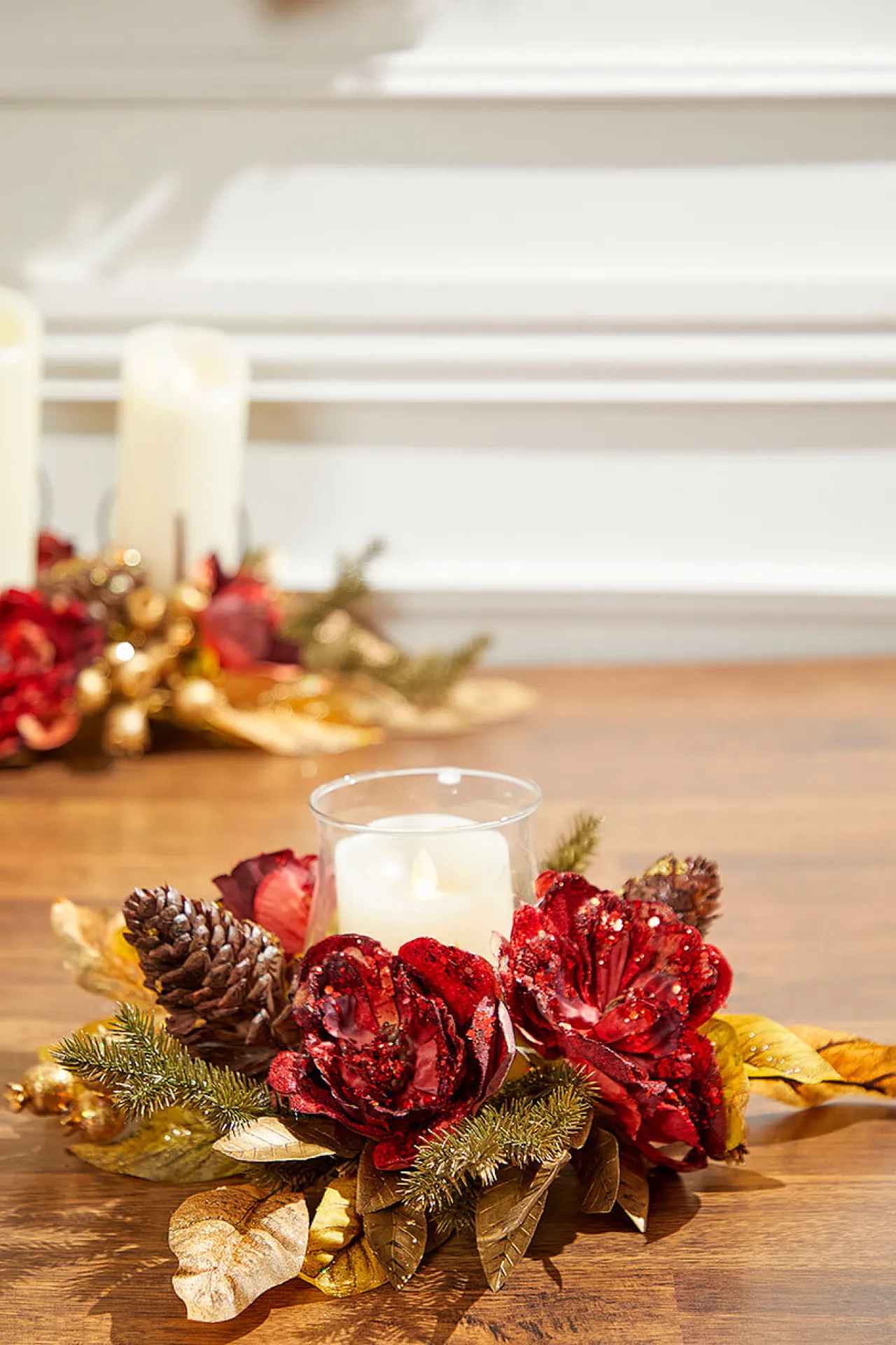 Online Decorator's Warehouse 14" Gold Peony Laurel Candle Holder