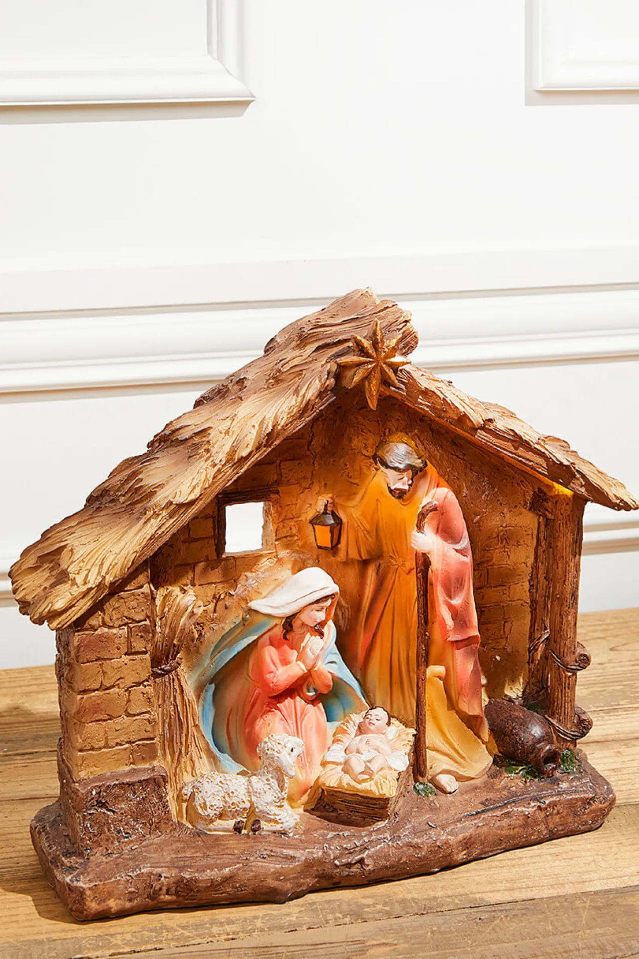Online Decorator's Warehouse 16" LED Resin Nativity In Creche With Timer