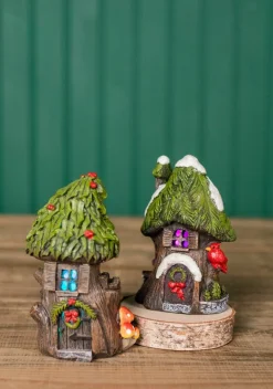 Discount Decorator's Warehouse 4.5” Mini Resin Light Up Holly Tree House