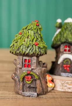 Discount Decorator's Warehouse 4.5” Mini Resin Light Up Holly Tree House