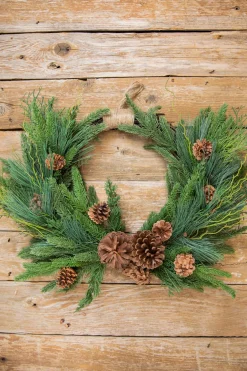 Sale Decorator's Warehouse 26” Mixed Greens With Pine Cones Swag Wreath