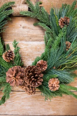 Sale Decorator's Warehouse 26” Mixed Greens With Pine Cones Swag Wreath