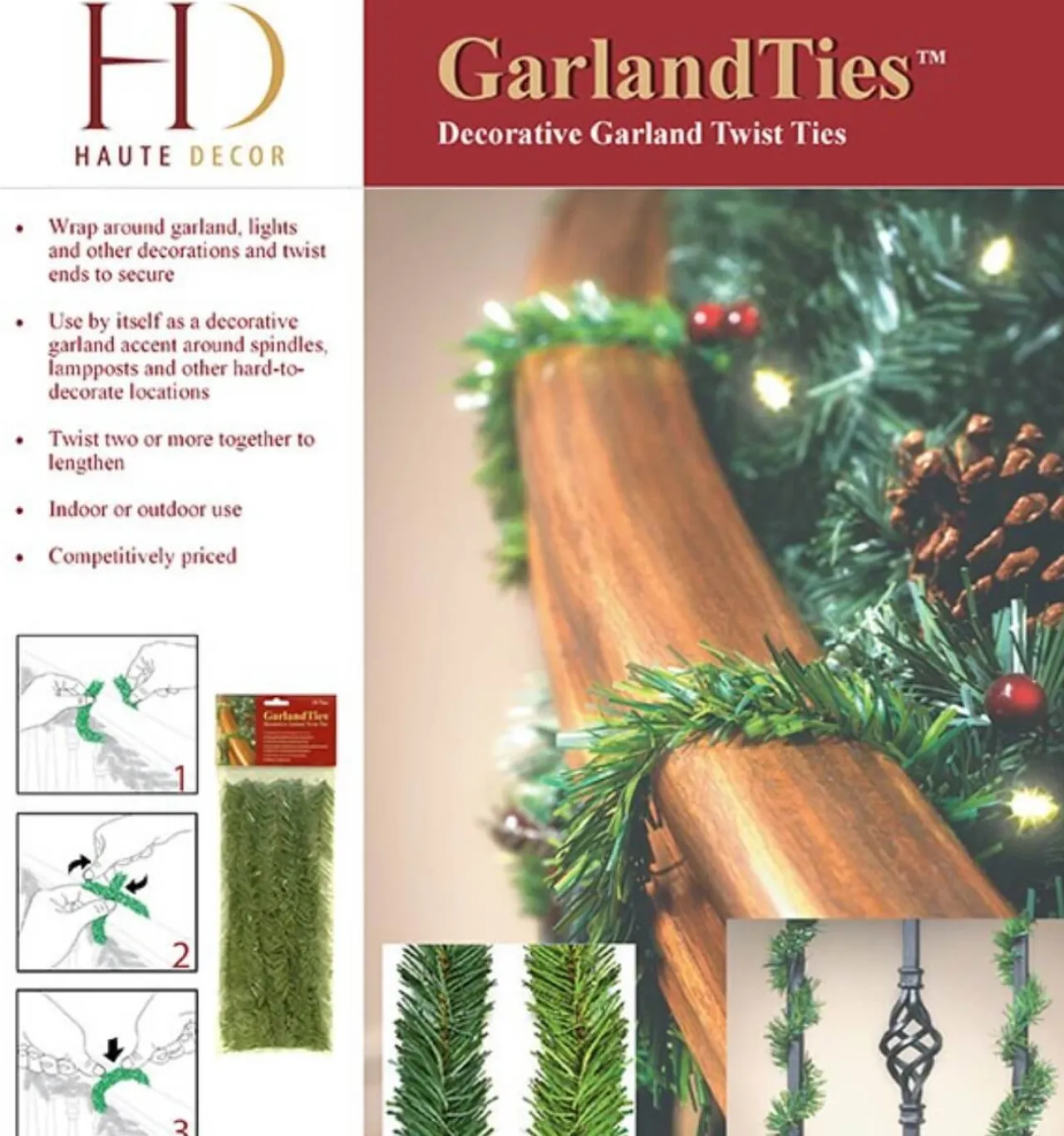 New Decorator's Warehouse 14” Noble Pine Garland Ties - 10 Pack