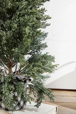 Best Decorator's Warehouse 24" Plastic Cedar Tree In Black & White Buffalo Fabric Bucket