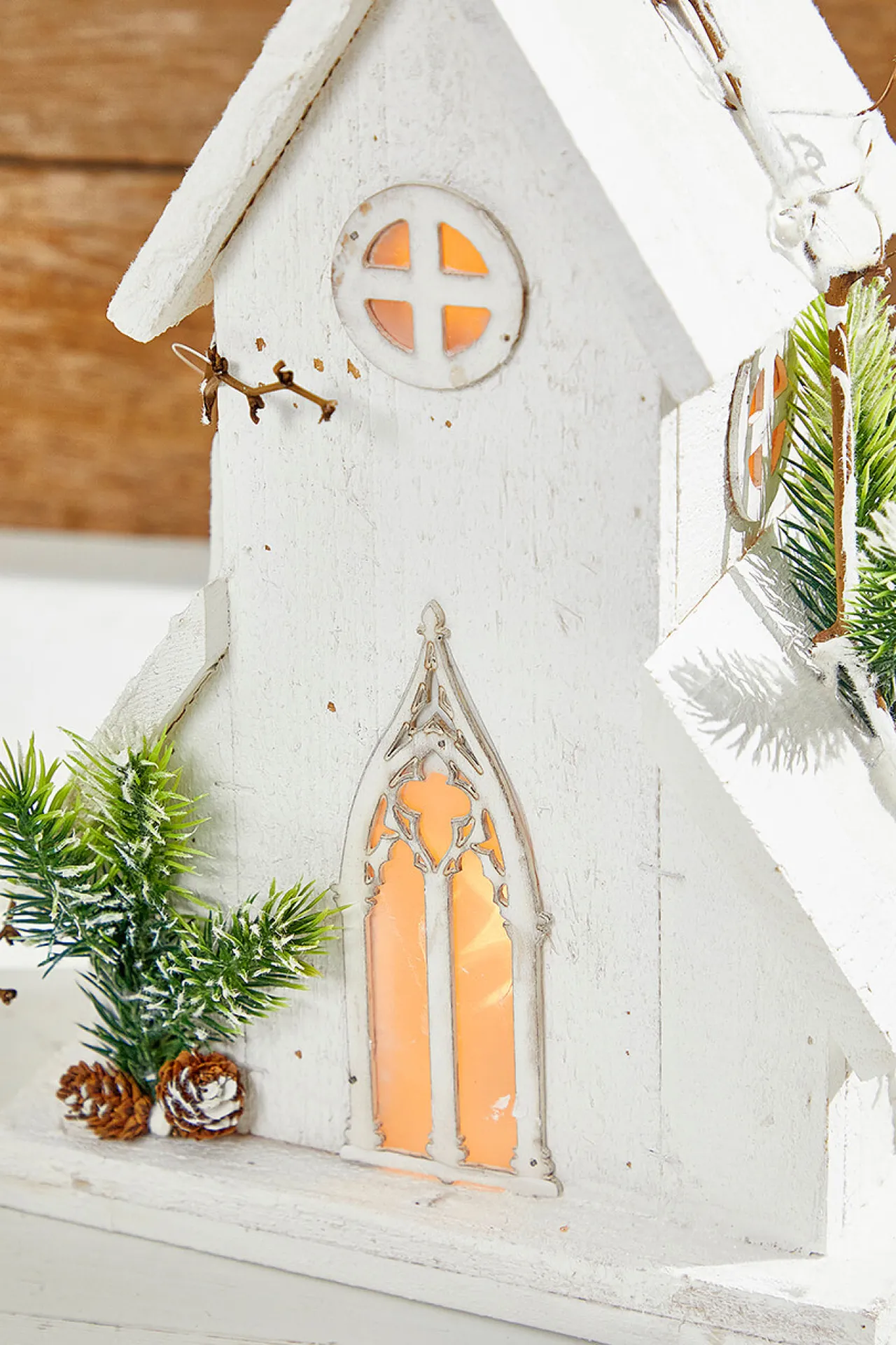 Online Decorator's Warehouse 18" Pre-Lit Wooden Church