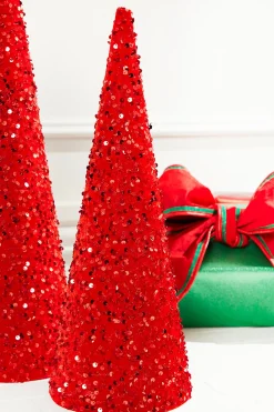 Discount Decorator's Warehouse 18"-24" Red Sequin Cone Tree - Set Of 2