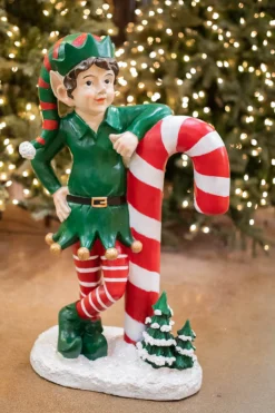 Outlet Decorator's Warehouse 36" Resin Elf Leaning On Candy Cane