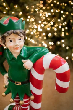 Outlet Decorator's Warehouse 36" Resin Elf Leaning On Candy Cane