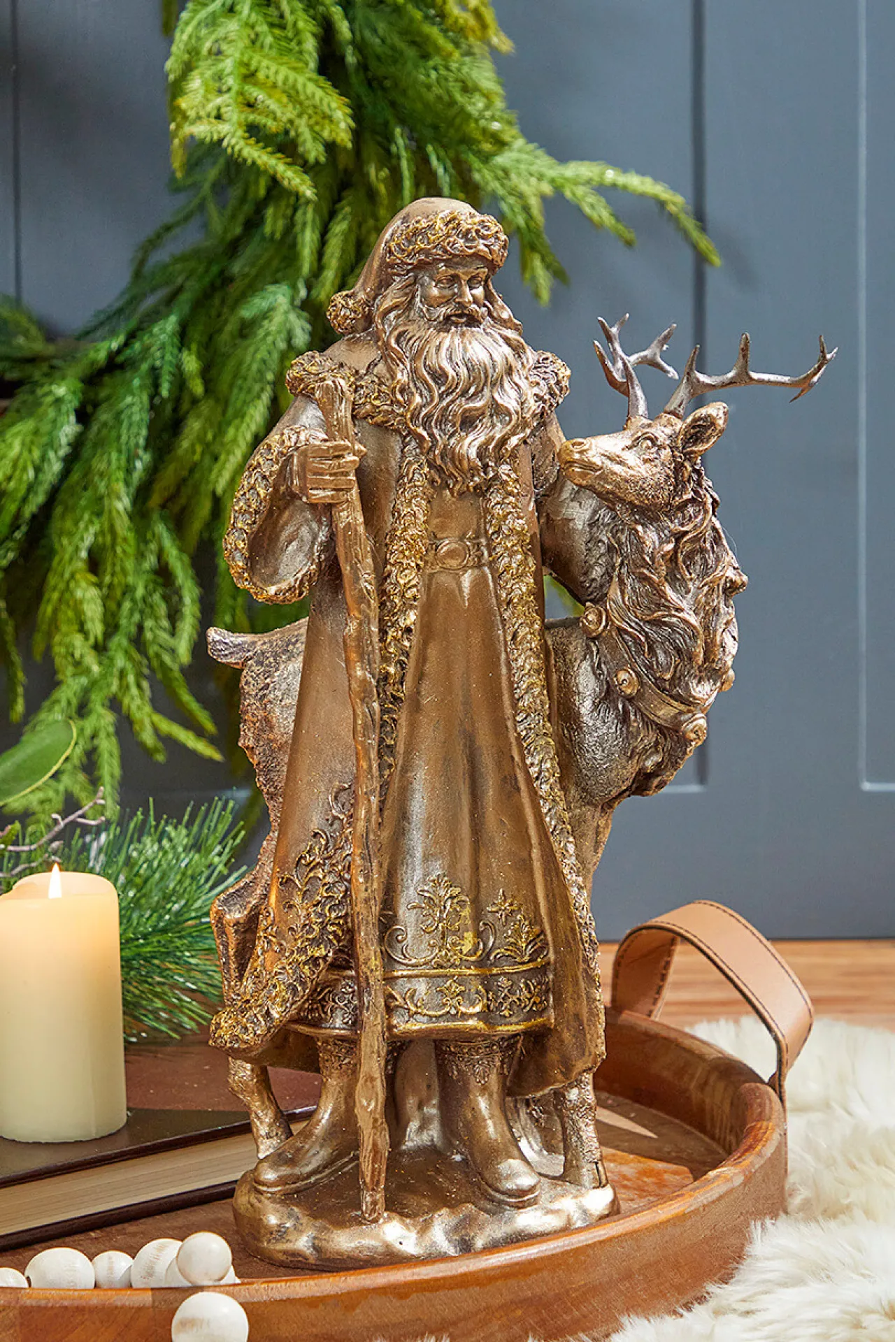 Clearance Decorator's Warehouse 15.5" Resin Highlands Santa With Deer