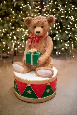 Online Decorator's Warehouse 34" Resin LED Bear On Drum