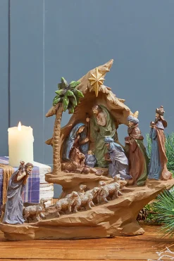 Clearance Decorator's Warehouse 13.5" Resin Stairway Nativity With Sheep Herd
