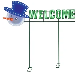 Best Decorator's Warehouse 36" Welcome Yard Sign - Snowman Face - Red/Green/Pure White With 162 Lights