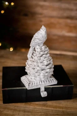 New Decorator's Warehouse 9” White Pine Cone Bird Stocking Hanger