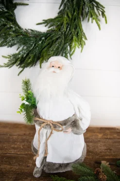 Sale Decorator's Warehouse 19” White Robe Santa Figure With Greenery Bundle