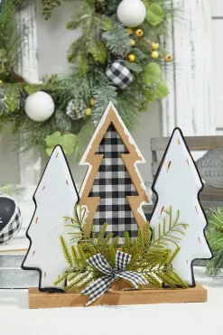 Hot Decorator's Warehouse 12" Wood Holiday Trees With Plaid Bow