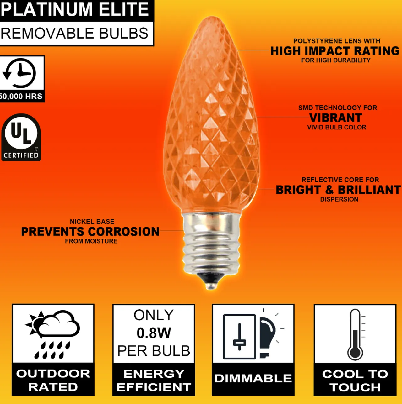Clearance Decorator's Warehouse C9 Platinum Elite LED SMD Bulb (25 Bulbs/bag) - Faceted, Orange