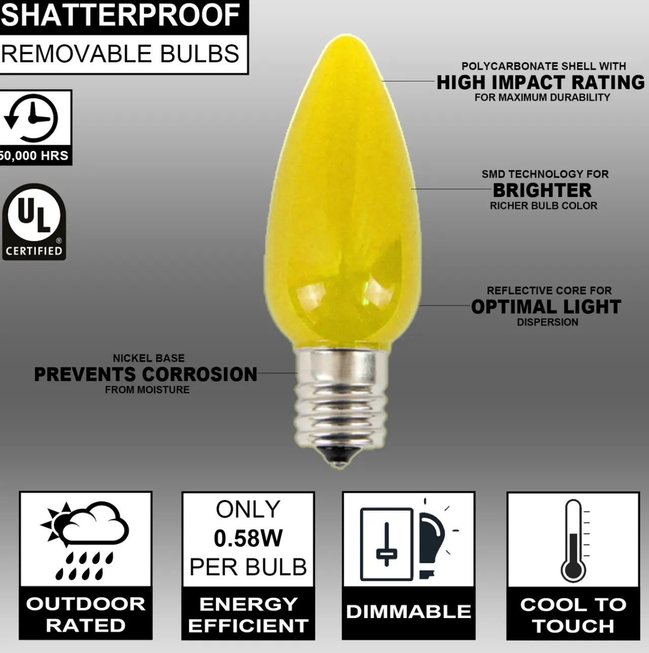 Sale Decorator's Warehouse C9 Wonderful LED SMD Bulb (25 Bulbs/bag) - Frosted, Yellow