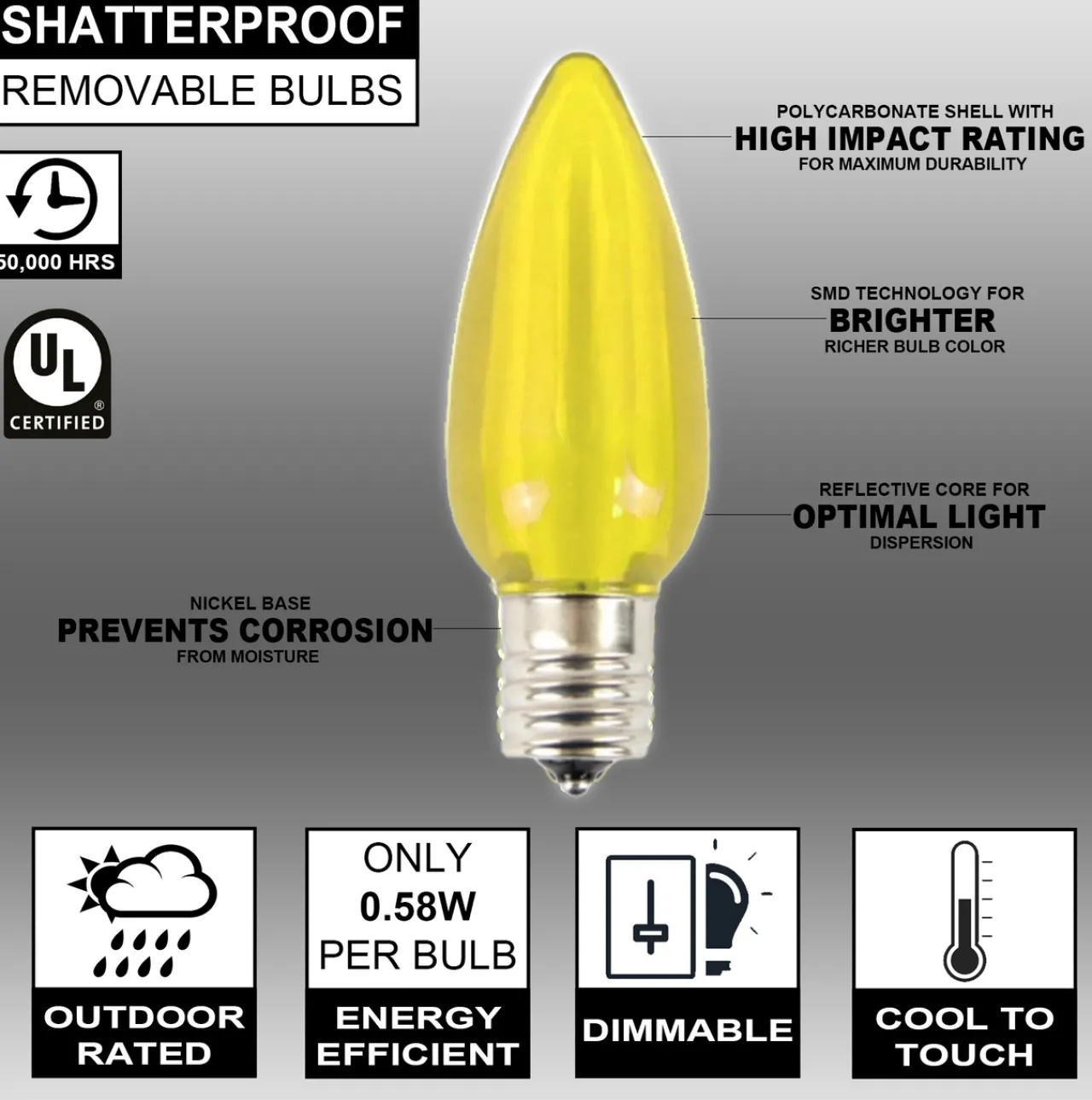 Online Decorator's Warehouse C9 Wonderful LED SMD Bulb (25 Bulbs/bag) - Smooth, Yellow