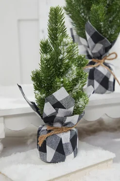 Best Decorator's Warehouse Flocked Pine Tree With Plaid Fabric - Small