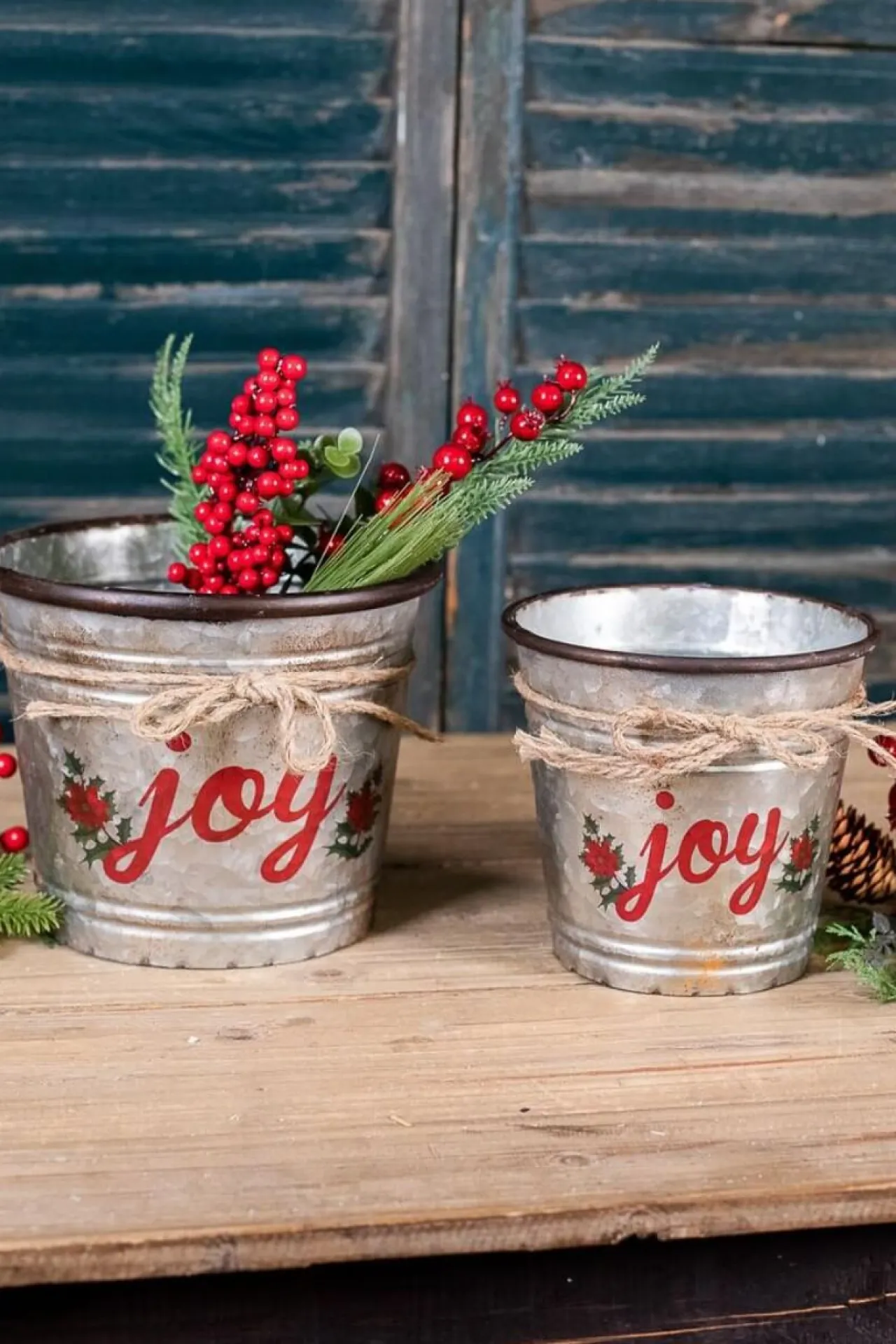 Online Decorator's Warehouse Galvanized Metal “Joy” Containers - Set Of 2