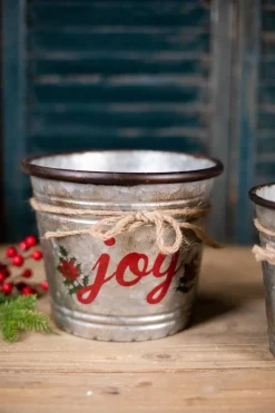 Online Decorator's Warehouse Galvanized Metal “Joy” Containers - Set Of 2