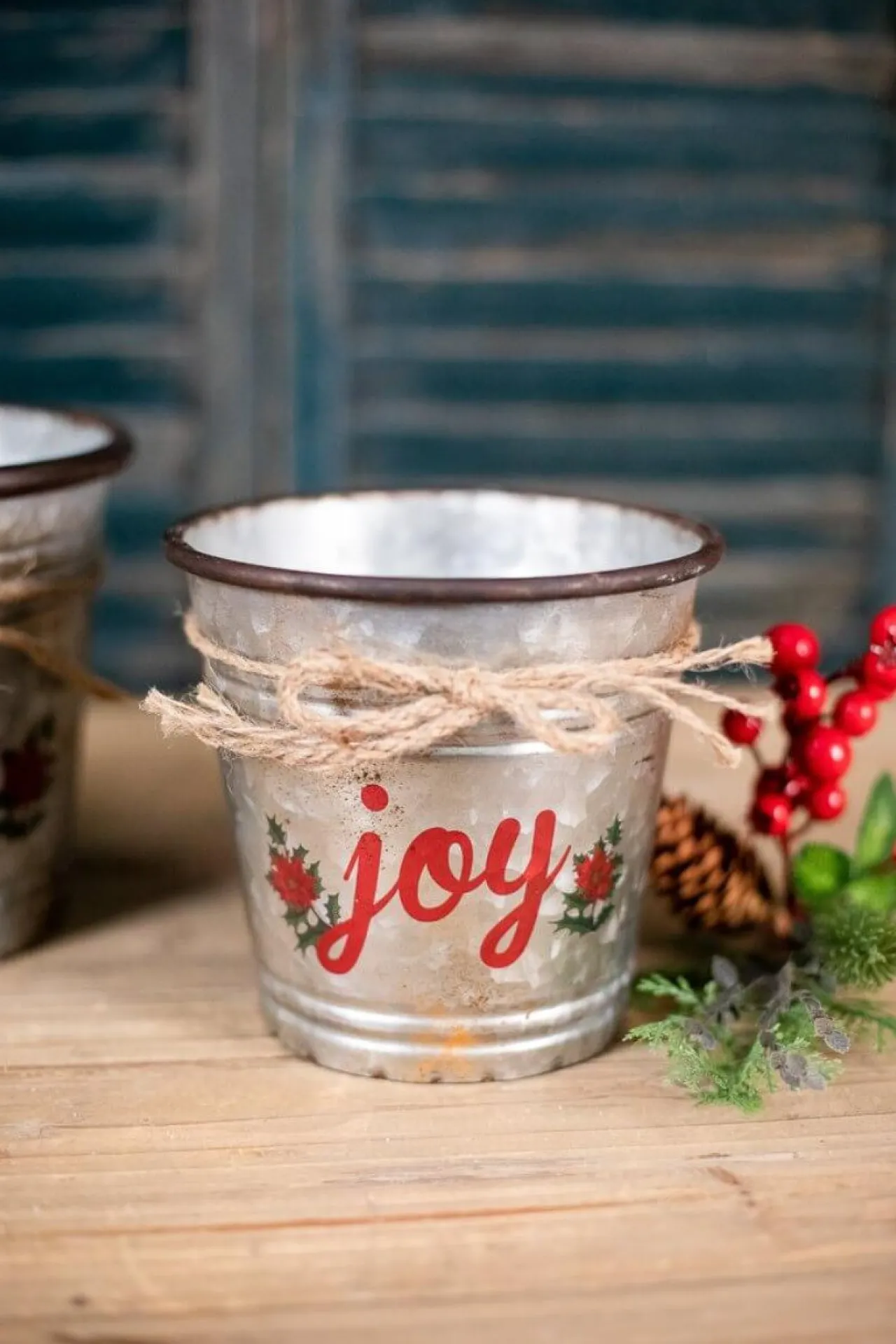 Online Decorator's Warehouse Galvanized Metal “Joy” Containers - Set Of 2