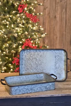Discount Decorator's Warehouse Galvanized Metal Trays - Set Of 2