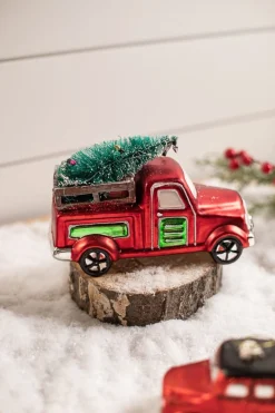 New Decorator's Warehouse Glass Car With Bottle Brush Tree Décor