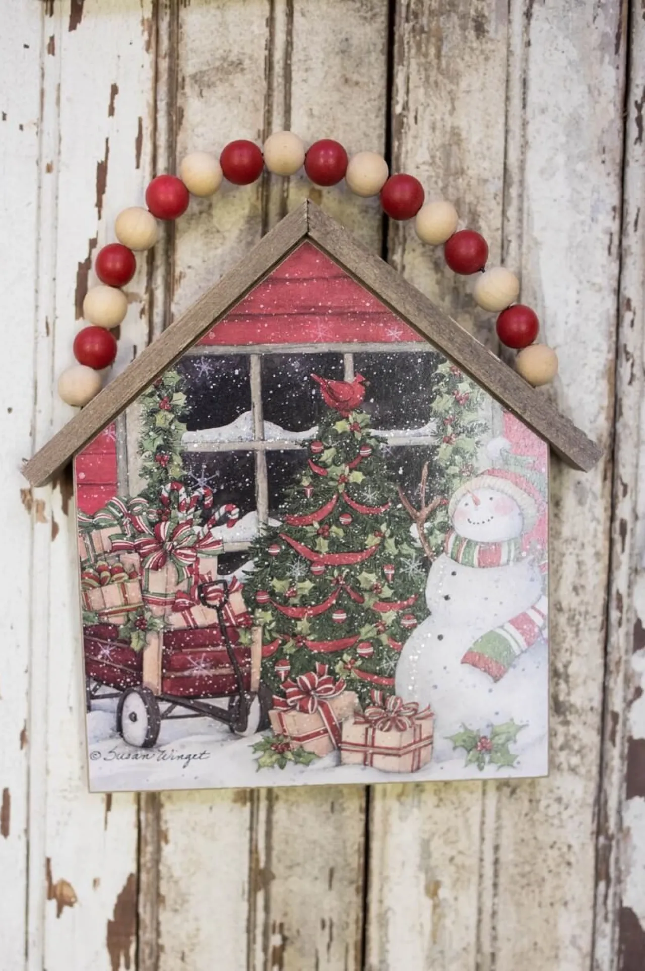 Discount Decorator's Warehouse 7.5”H Snowman Wall Hanging With Beaded Hanger