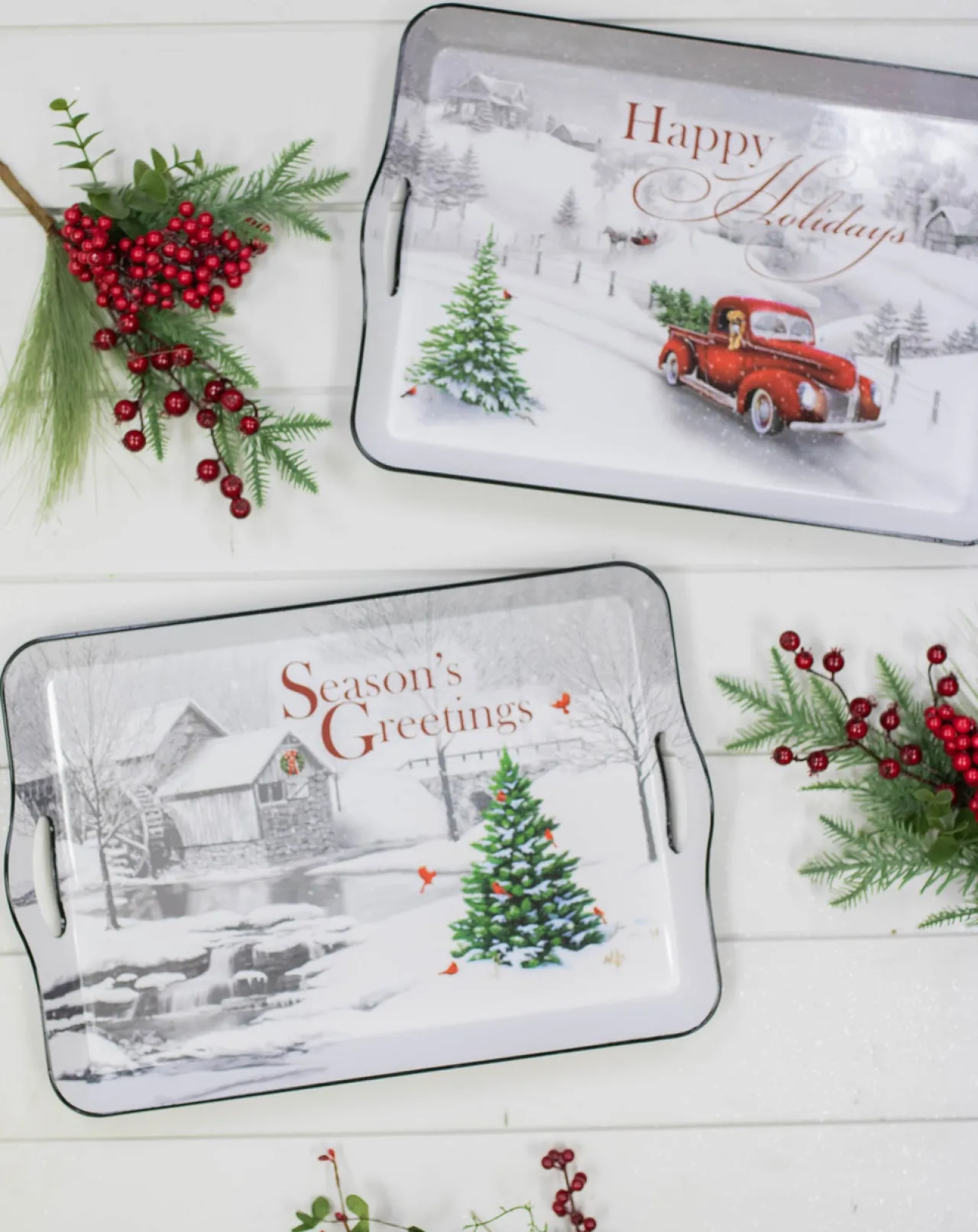 Decorator's Warehouse 17.3”L Holiday Farmhouse Red Truck Scene Tray