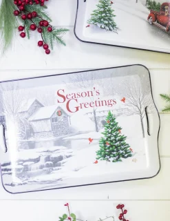 Decorator's Warehouse 17.3”L Holiday Farmhouse Red Truck Scene Tray