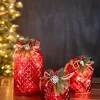 Best Decorator's Warehouse Lighted Holiday Glass Luminary W/ Floral Accent And Timer (battery Operated) - Set Of 3
